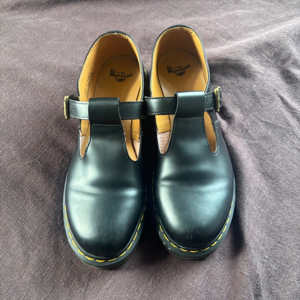 Dr. Martens Polley Black Leather T-Bar Mary Jane Shoes Womens 11 EU 43